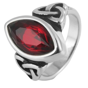 yunnique Men's <b>Titanium</b> Steel <b>Ring</b> Red Gemstone Bezel Setting Celtic Knot Design Wedding Jewelry Gift Geometric Fashion <b>Ring</b> - Product Image 5