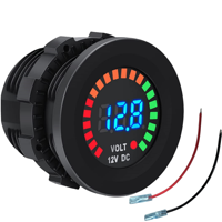Voltmeter Digital LED Bulat 12V 24V DC, Monitor Baterai Mobil Tahan Air, Pengukur Tegangan Volt Panel untuk Kapal Laut RV