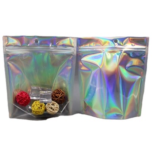 Clear Holographic Rainbow Color Zip lock Food Storage Bags Plastic Packaging Lip Gloss Bags Mylar Aluminum Foil Bags