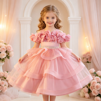 Robe de princesse jaune à épaules dénudées avec appliques florales 3D en tulle pour mariage, anniversaire, concours de beauté, spectacle, costume de fille