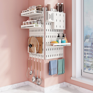 Yerden tasarruf sağlayan Metal paslanmaz çelik duvara monte bulaşık baharat rafı Pegboard depolama tutucu mutfak yüzen raflar raf - Product Image 3