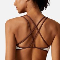 Soutien-gorge de sport en nylon et élasthanne à motif écossais, haute résistance et maintien élevé, double bretelle croisée, dos nu, côtelé, respirant, pour le yoga