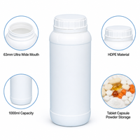 Bouteille en plastique ronde à large ouverture de 1000 ml en HDPE de 63 mm, pot de stockage pour comprimés, capsules et poudres