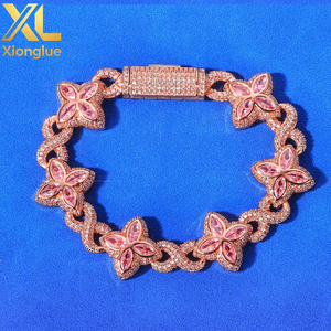 Unisex Cuban Chain Necklace Four-Leaf <b>Clover</b> Design 8-Shape Link Zircon Claw Setting Natural Stone Copper European Hop Luxury - Product Image 2