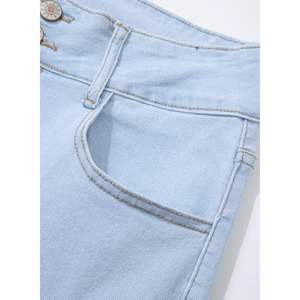 2025 femmes taille haute botte coupe jean Stretch jambes droites petit ami Denim pantalon avec poches bleu clair L taille 6 court - Product Image 6