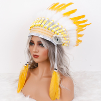 Tocado de Plumas de Avestruz Estilo Tribal con Cuentas y Decoración de Piel, Accesorio para Disfraces de Halloween, Carnaval y Fiestas de Disfraces