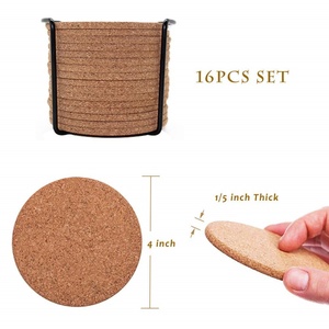 16-Piece Set Reusable Natural Cork Coasters with Holder Round Drink Cup & Saucers Plain Design for Drinks - Product Image 2
