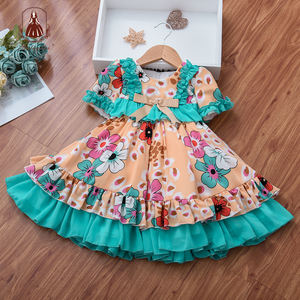 Boutique Autunno Del Bambino Dell'annata Verde Ragazze Smocked Abbigliamento Fancy Manica Corta Abbigliamento Per Bambini Floreale Del Bambino Della Ragazza Abiti Spagnolo - Product Image 2