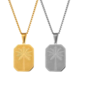 Chaînes personnalisées plaquées or 18 carats, résistantes au ternissement, en acier inoxydable, avec pendentif palmier coco pour hommes et femmes, en cadeau - Product Image 1