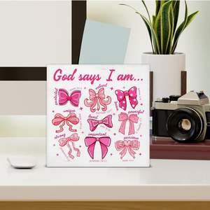 Bloque de Madera con Lazo Rosa y la Frase 'Dios Dice que Soy Coqueta' - Decoración Cristiana con Lazo Coqueta <span class=keywords><strong>para</strong></span> Habitación de Niñas - Product Image 5