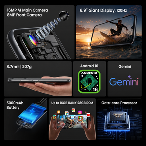 Smartphone Fossibot <span class=keywords><strong>S6</strong></span> Dual Sim Android 16, 8GB+256GB, 120Hz, 6.9 Pollici, Riconoscimento Facciale, Octa Core, Telefoni Cellulari Sbloccati - Product Image 6
