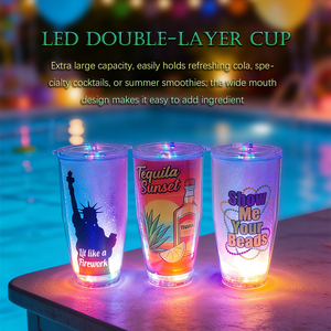 Gobelet lumineux en plastique à double paroi de 24 oz, écologique, avec couvercle en PVC, idéal pour la rentrée scolaire, les fêtes et l'extérieur – Vietnam - Product Image 3