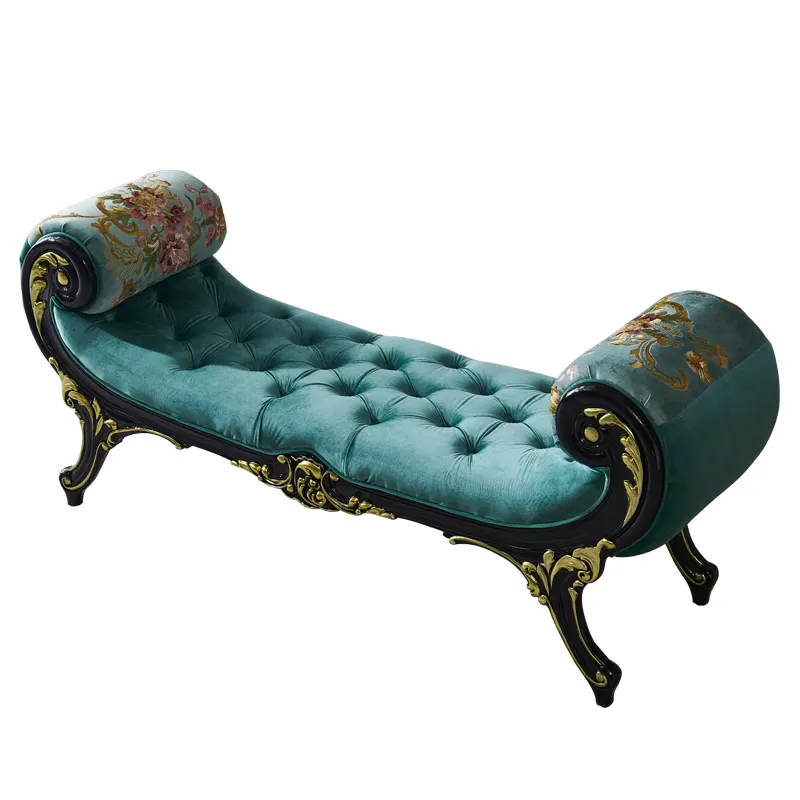 European fabric bed end stool bedroom light luxury long bench American solid wood carved leather custom bed tail sofa side stool