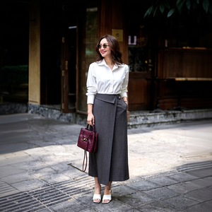 CV747 Private Label High Waisted Belted <b>Wrap</b> <b>Skirt</b> Women All Seasons Office <b>Skirt</b> Supplier - Product Image 1