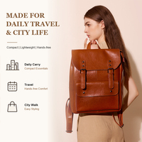 Sac à dos en cuir véritable pour femmes, en stock, avec rabat, boucle, poche avant, bretelles réglables pour le travail, les voyages et l'école