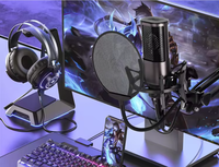 Microphone à condensateur USB pour ordinateur, conférence, gaming, studio, avec filtre anti-pop, suspension antichoc, réduction de bruit, éclairage RGB, cardioïde