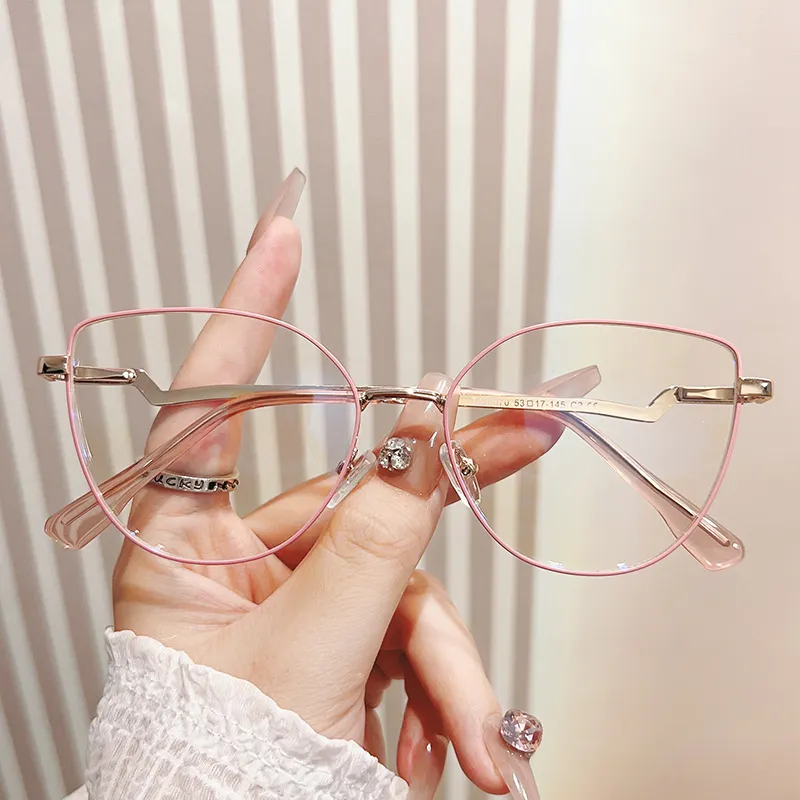 2024 gafas de ojo de gato monturas ópticas de Metal de moda montura de gafas de diseñador para mujer