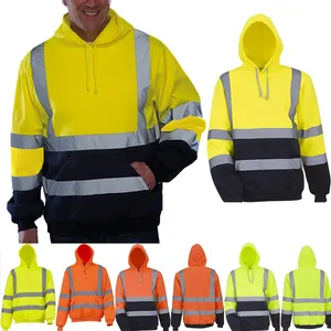High Visibility Reflective Pullover Hoodies EN ISO 20471 Class 2/ ANSI Class 2 Flu Yellow Long Sleeve Safety Sweatshirt