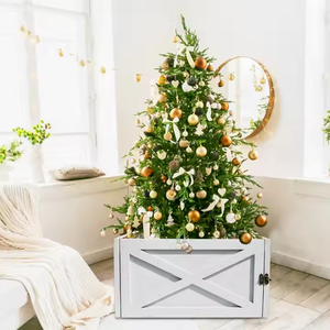 Boîte de base de support d'arbre de Noël en bois décoratif moderne Youlike 6 pieds <span class=keywords><strong>Jupe</strong></span> à col blanc robuste avec accessoires artisanaux - Product Image 1