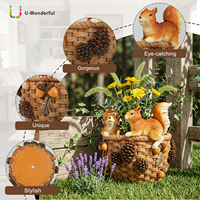 Pot Bunga Resin Tupai Musim Gugur, Keranjang Biji Pinus, Biji Kacang, Bunga Matahari, Hiasan Meja, Dekorasi Rumah, Seni, Ornamen, Hadiah
