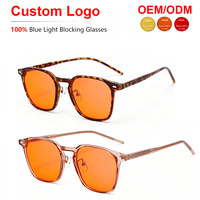 Kacamata Sunray Elegant Square TR Full Rim Frame Lensa Berwarna Oranye, Gagang Bergaris Emas, Unisex OEM, Anti Cahaya Biru