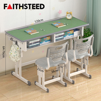 Bureau d'étude pour enfants avec structure en acier robuste, double étagère et bord arrondi, hauteur réglable, ensemble avec deux chaises ergonomiques