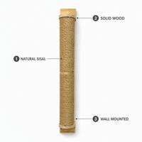 Griffoir mural moderne/classique en bois massif et sisal naturel pour chats d'intérieur, protection des meubles, 80 cm, carton