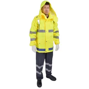 PVC rain suit mining work high visibility reflective safety rain coat with zipper waterproof overalls
