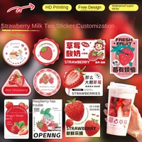 Autocollants transparents imperméables personnalisés pour boissons, pour thé au lait, étiquettes de fraises et de fruits avec papier couché à conception gratuite