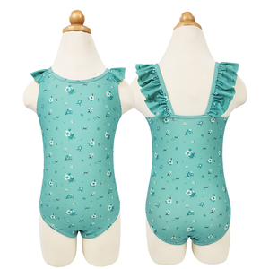 Nova Chegada Meninas One-Piece Swimwear Azul Floral Impressão Babado Ombros Crianças UPF50 + Praia Natação Maiô - Product Image 6