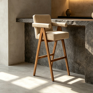Tabourets de <span class=keywords><strong>bar</strong></span> contemporains pour hôtel, chaise de cuisine d'angle en velours, tabourets de comptoir en bois massif avec dossier, <span class=keywords><strong>fauteuil</strong></span> de studio - Product Image 4