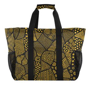 African Tribal Geometric Ankara Print Canvas Laundry Basket Custom Heavy Duty Mesh Pockets Reusable Dust Bag Shopping Bag - Product Image 6