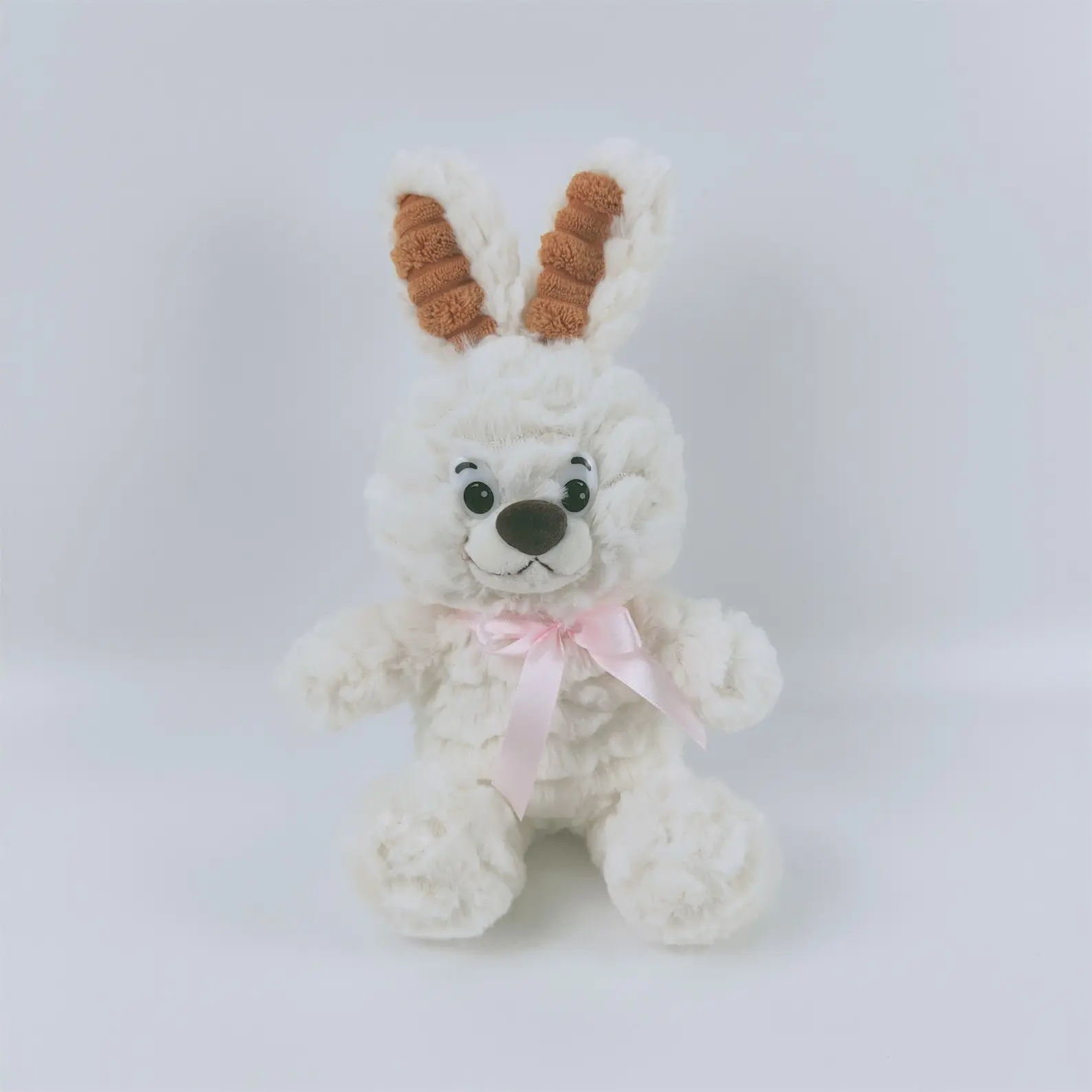 Lapin en peluche mignon lapin beige doux pour Pâques lapin en peluche avec ruban rose