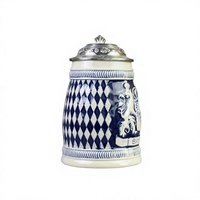 Chope à bière classique en porcelaine Bavaria Bayern - Capacité 700 ml - Motif d'écusson de lion 3D - Poignée à motif diamant - Écologique - Bière allemande