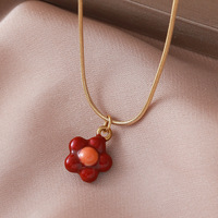 Liontin Bunga Merah Stainless Steel Custom, Perhiasan Wanita, Kalung Bunga Enamel Mewah, Kalung Wanita Cantik yang Dipersonalisasi