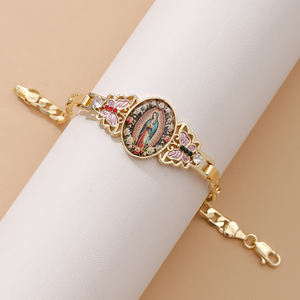 Pulsera de Mujer Virgen María Ave María, Diseño Personalizado de Nuestra Señora de las Flores, Chapado en Oro de 14K, Cumple con la Normativa REACH de la UE - Product Image 5