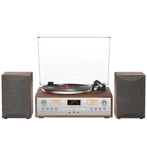 Tocadiscos Clásico Inspirado en un Fonógrafo, con Medidor VU Retro, Reproductor de Vinilo, CD <span class=keywords><strong>y</strong></span> Reproducción Automática Inalámbrica - Product Image 1