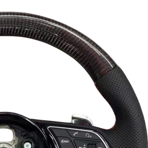 Volante Sportivo in Pelle Carbonio per <span class=keywords><strong>Audi</strong></span> <span class=keywords><strong>TT</strong></span> A6 A5 Q8 SQ8 <span class=keywords><strong>A3</strong></span> A4 B9 RS3 RS5 RS7 RS6 C8 con Pulsante di Avviamento, 3 Razze, Impugnatura 40MM - Product Image 5