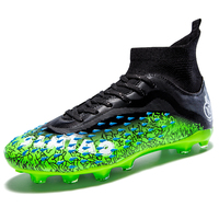 Chaussures de football unisexe à col chaussette tricoté, contrôle du ballon, tige synthétique, crampons AG à crampons longs, vente en gros, usine OEM