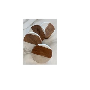 Multi Functional Wholesale Natural Sturdy Desktop Wood and <b>marble</b> Mat Bamboo Coasters with Holder from india - Product Image 1