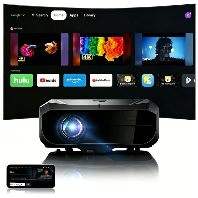 Google Smart Projector 40W Big Speaker TOF Auto Focus 1900ANSI 4K Support 4D Keystone WiFi 6 for Home Theater Wholesale