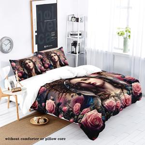 Vente chaude personnes impression couette housse de couette ensemble 3 pièces US Queen & King Size/pleine taille noir microfibre ensemble de literie - Product Image 4