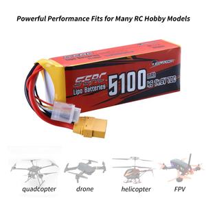 แบตเตอรี่ SUNPADOW 4S Lipo สำหรับเครื่องบินบังคับวิทยุ เฮลิคอปเตอร์ โดรน FPV ควอดคอปเตอร์ ความจุ 5100mAh 14.8V 70C พร้อมหัวต่อ XT90 สำหรับแบตเตอรี่ 8S - Product Image 5