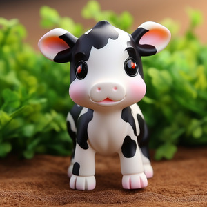 PVC Cow Figurine <b>Doll</b> 3.9in Glossy Finish Indoor Kid Room Decor Toy - Product Image 2