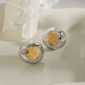 <b>Stud</b> <b>Earrings</b> 18K Gold Stainless Steel Geometric Design Liquid Metal Look Fashion Jewelry For Women - Product Image 4