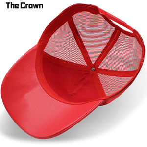 Casquette Trucker 5 Panneaux en Cuir PU avec Logo Personnalisé, Dos en Maille, Patch Oval Tissé – Vente en Gros et Fabrication - Product Image 5