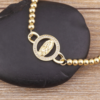 QIKU, pulsera redonda de cristal con incrustaciones de circón de la Virgen María de alta calidad, cuentas hechas a mano, cadena ajustable, regalo de joyería religiosa Unisex