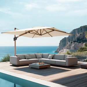 Ombrello da esterno moderno resistente con finitura in legno grande ombrellone 3*3M quadrati con luce su misura ombrellone da giardino - Product Image 1