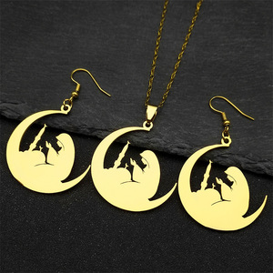 Orecchini <span class=keywords><strong>Luna</strong></span> Yoga da Donna, Gioielli in Acciaio Inossidabile, Collana con Ciondolo <span class=keywords><strong>Luna</strong></span> per Meditazione, Vendita all'Ingrosso - Product Image 2