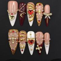 Ongles en gel français de luxe avec strass, faux ongles en acrylique personnalisés, vente en gros de faux ongles en Chine, design unique